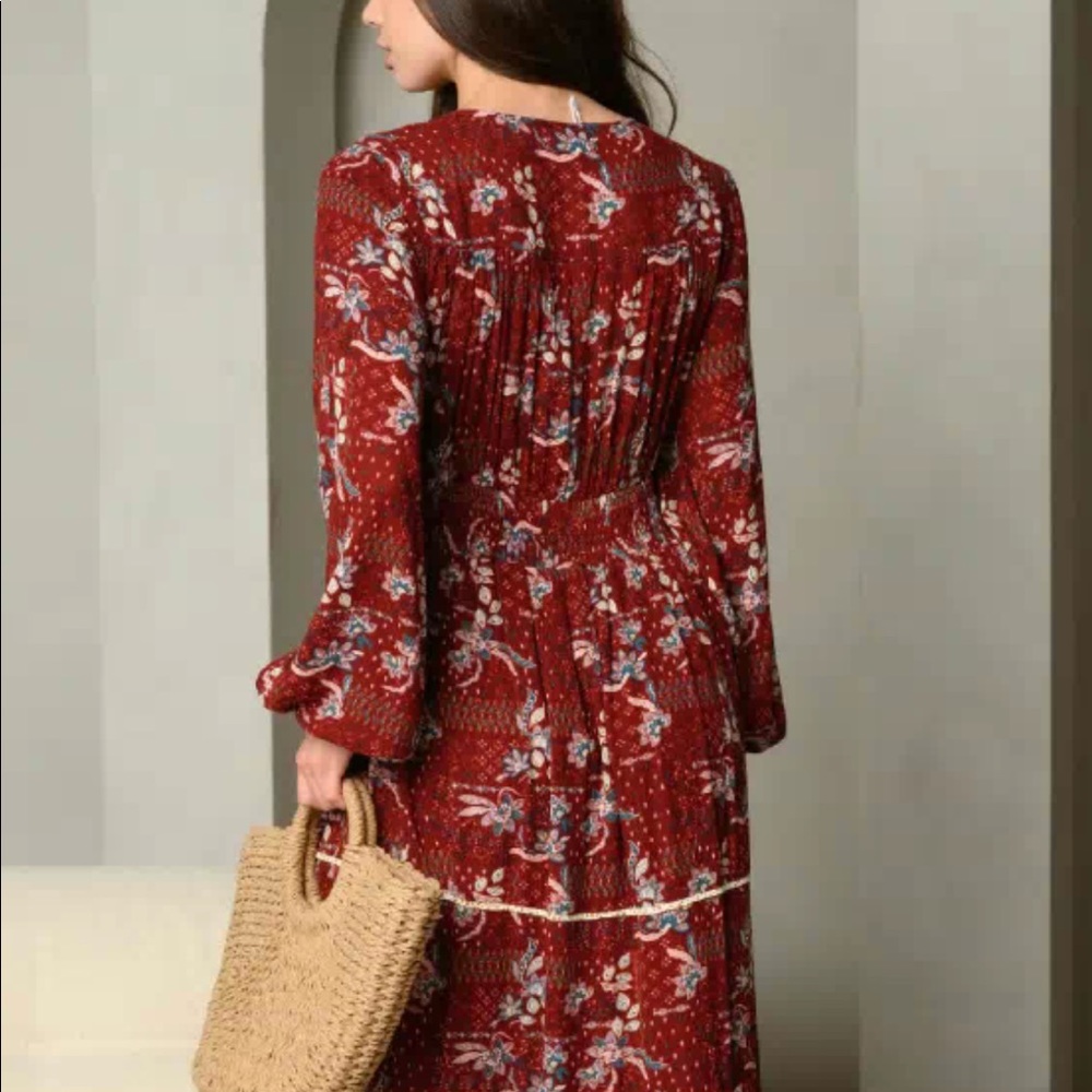 Trend Setter Diva Boutique Rust Red Floral Tiered Maxi Dress - Picture 4 of 11